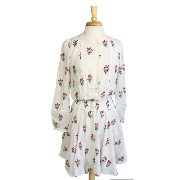 A.L.C. Dasha Silk Floral Shirt Dress Long Sleeve Mini, Pit to Pit: 15" - Picture 3 of 12